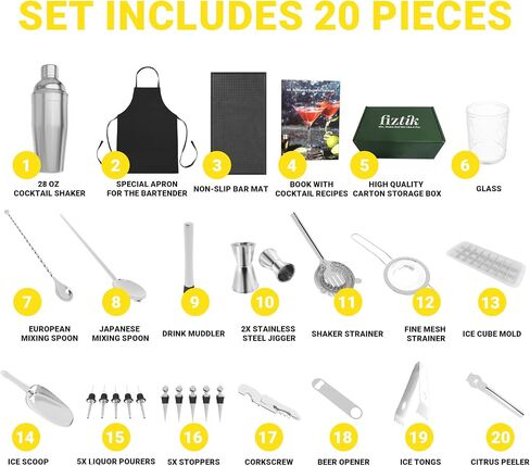 Bartender Kit-20 Pcs Cocktail Shaker Set Bar Set Cocktail Shaker Set Cocktail Mixer Set Bar Sets for the Home Shaker Set Bartender Kit Stainless Steel Cocktail Shaker Set Drink Mixing Kit Cocktail Set in Saudi Arabia