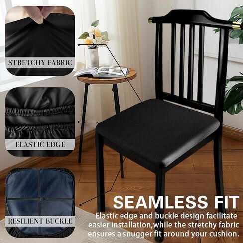 Pu Leather Dining Chair Seat Covers Set of 6, Waterproof Dining Seat Covers Stretch Chair Covers for Dining Chairs/Kitchen Room/Hotel, Odorless Seat Covers for Kitchen Chairs (Black - 6 PCS) in Kuwait
