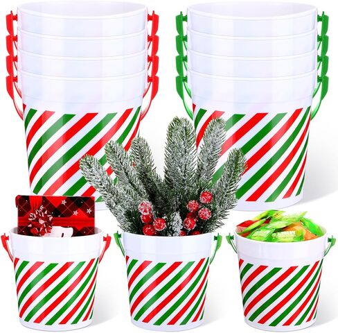 Sliner 8 Pcs Christmas Small Plastic Bucket with Handles 34 oz Versatile Christmas Treat Bucket Red Green Ice Bucket for Wine Beverage Parties Champagne Beer Vase Decoration Wedding Drink Pail Gift in Saudi Arabia