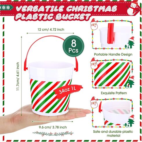 Sliner 8 Pcs Christmas Small Plastic Bucket with Handles 34 oz Versatile Christmas Treat Bucket Red Green Ice Bucket for Wine Beverage Parties Champagne Beer Vase Decoration Wedding Drink Pail Gift in Saudi Arabia