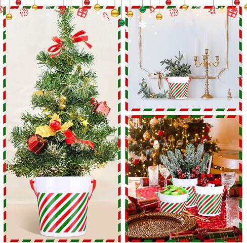 Sliner 8 Pcs Christmas Small Plastic Bucket with Handles 34 oz Versatile Christmas Treat Bucket Red Green Ice Bucket for Wine Beverage Parties Champagne Beer Vase Decoration Wedding Drink Pail Gift in Saudi Arabia