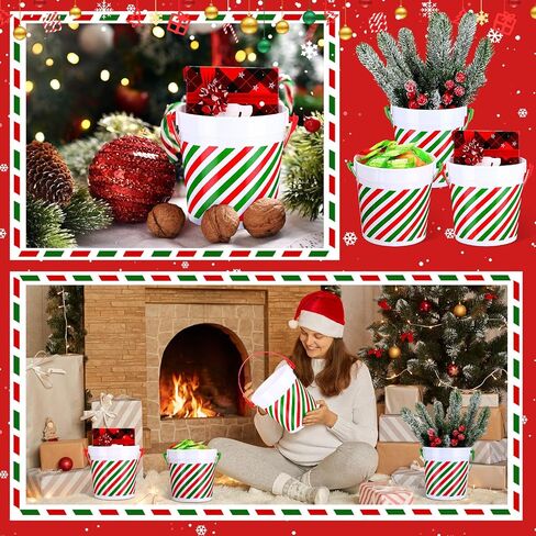 Sliner 8 Pcs Christmas Small Plastic Bucket with Handles 34 oz Versatile Christmas Treat Bucket Red Green Ice Bucket for Wine Beverage Parties Champagne Beer Vase Decoration Wedding Drink Pail Gift in Saudi Arabia