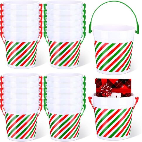 Sliner 8 Pcs Christmas Small Plastic Bucket with Handles 34 oz Versatile Christmas Treat Bucket Red Green Ice Bucket for Wine Beverage Parties Champagne Beer Vase Decoration Wedding Drink Pail Gift in Saudi Arabia