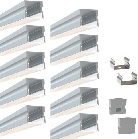 LEDPROFILES 20-Pack 8ft (2.4Meter) U Shape LED Aluminum Channel with Frosted Diffuser, End Caps and Mounting Accessories - 971 Series LED Profile Extrusion Upto 12mm/0.47" Wide LED Strip Light in Saudi Arabia