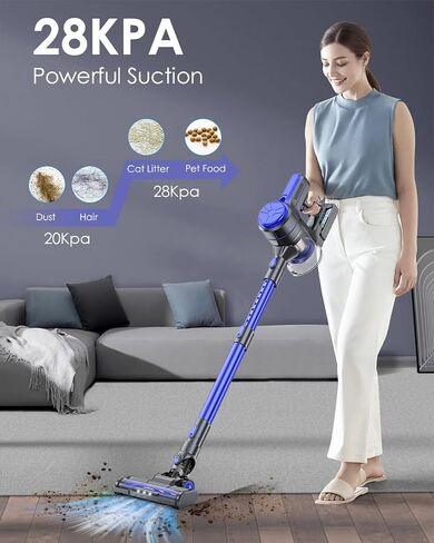 Cordless Vacuum Cleaner, 28Kpa Powerful Suction, Stick Cordless Vacuum 6 in 1, Detachable Battery Up to 40 Min Runtime, Lightweight Cordless Vacuum for Home Pet Hair Hard Floor in Saudi Arabia
