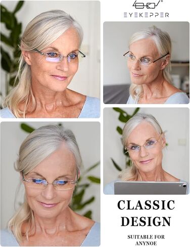Eyekepper نظارات قراءة بدون إطار تحجب الضوء الأزرق - قارئ صغير بدون إطار للنساء مع ذراع فضي +2.50 in Kuwait