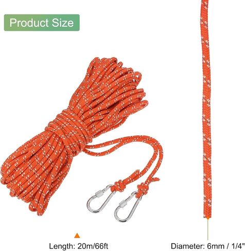 MECCANIXITY 1/4 Inch 66ft Hollow Braided Polypropylene Anchor Line with Hook, Nylon Floating Rope for Marine Pool Rescue Life Line Boat Anchor Rope, Orange in Saudi Arabia