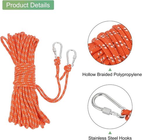 MECCANIXITY 1/4 Inch 66ft Hollow Braided Polypropylene Anchor Line with Hook, Nylon Floating Rope for Marine Pool Rescue Life Line Boat Anchor Rope, Orange in Saudi Arabia