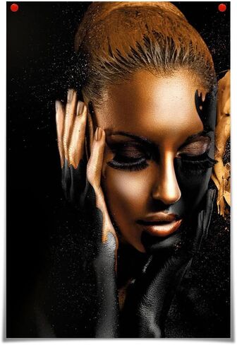 Mikayoo African Art Black and Gold Woman Oil Painting on Canvas Cuadros Posters Girl Canvas Print Scandinavian Wall Art Picture for Girls Living Room Bedroom Decoration - No Frame (Red Lip in Saudi Arabia