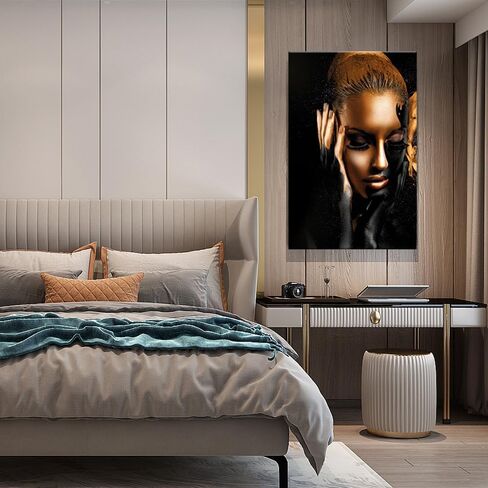 Mikayoo African Art Black and Gold Woman Oil Painting on Canvas Cuadros Posters Girl Canvas Print Scandinavian Wall Art Picture for Girls Living Room Bedroom Decoration - No Frame (Red Lip in Saudi Arabia