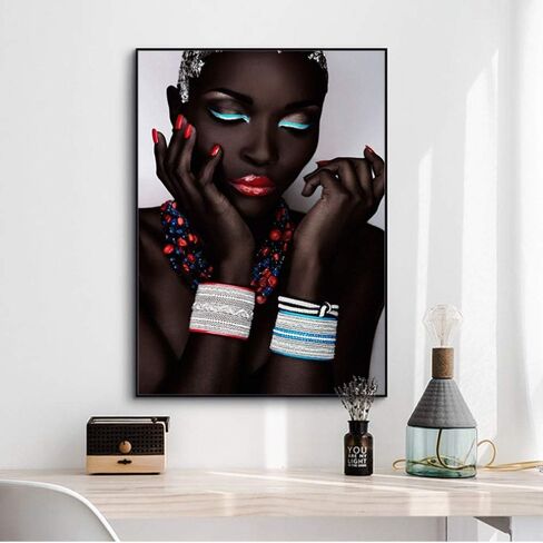 Mikayoo African Art Black and Gold Woman Oil Painting on Canvas Cuadros Posters Girl Canvas Print Scandinavian Wall Art Picture for Girls Living Room Bedroom Decoration - No Frame (Red Lip in Saudi Arabia