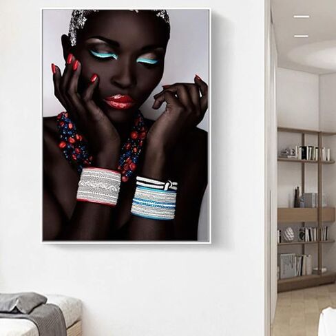 Mikayoo African Art Black and Gold Woman Oil Painting on Canvas Cuadros Posters Girl Canvas Print Scandinavian Wall Art Picture for Girls Living Room Bedroom Decoration - No Frame (Red Lip in Saudi Arabia