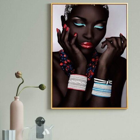 Mikayoo African Art Black and Gold Woman Oil Painting on Canvas Cuadros Posters Girl Canvas Print Scandinavian Wall Art Picture for Girls Living Room Bedroom Decoration - No Frame (Red Lip in Saudi Arabia