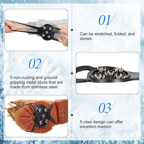 10 أزواج من مقابض الأحذية غير القابلة للانزلاق العالمية غير القابلة للانزلاق لصيد الأسماك على الجليد مع 5 مسامير فولاذية مرابط الجليد للأحذية والأحذية طويلة الرقبة للرجال والنساء والمشي لمسافات طويلة والأنشطة الشتوية in Kuwait