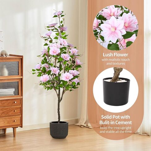 5FT/60IN Magnolia Tree Artificial Magnolia Flower Tree Indoor Faux Floral Tree Tall Fake Outdoor Tree 5 Feet, Realistic Leaves Flowers for Wedding Living Room Office Hotel Decor in Kuwait