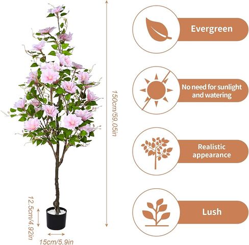 5FT/60IN Magnolia Tree Artificial Magnolia Flower Tree Indoor Faux Floral Tree Tall Fake Outdoor Tree 5 Feet, Realistic Leaves Flowers for Wedding Living Room Office Hotel Decor in Kuwait