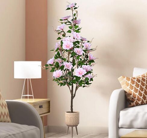 5FT/60IN Magnolia Tree Artificial Magnolia Flower Tree Indoor Faux Floral Tree Tall Fake Outdoor Tree 5 Feet, Realistic Leaves Flowers for Wedding Living Room Office Hotel Decor in Kuwait