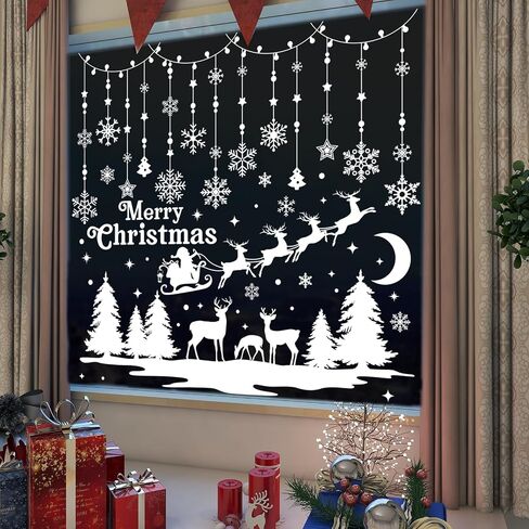 Christmas Window Clings 190Pcs, 2024 New Double Sided Christmas Window Stickers 3D Style, Xmas Snowman Santa Claus Reindeer Snowflakes Window Decals Decorations in Kuwait