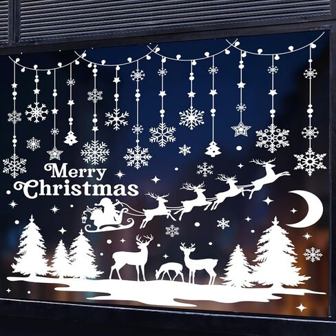 Christmas Window Clings 190Pcs, 2024 New Double Sided Christmas Window Stickers 3D Style, Xmas Snowman Santa Claus Reindeer Snowflakes Window Decals Decorations in Kuwait
