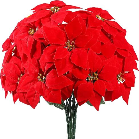 Poinsettias Artificial Christmas Flowers Decorations - 4 Pcs Artificial Red Poinsettia Flowers with Stems 5 Heads for Christmas Tree,Fake Red Poinsettia Flowers for Home Outdoor Xmas Tree Decor in Saudi Arabia