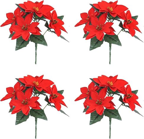 Poinsettias Artificial Christmas Flowers Decorations - 4 Pcs Artificial Red Poinsettia Flowers with Stems 5 Heads for Christmas Tree,Fake Red Poinsettia Flowers for Home Outdoor Xmas Tree Decor in Saudi Arabia