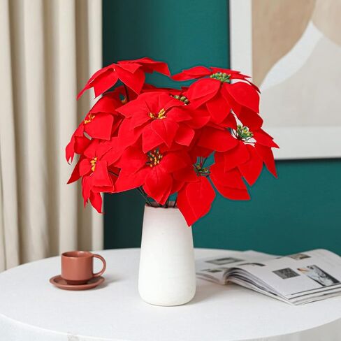 Poinsettias Artificial Christmas Flowers Decorations - 4 Pcs Artificial Red Poinsettia Flowers with Stems 5 Heads for Christmas Tree,Fake Red Poinsettia Flowers for Home Outdoor Xmas Tree Decor in Saudi Arabia