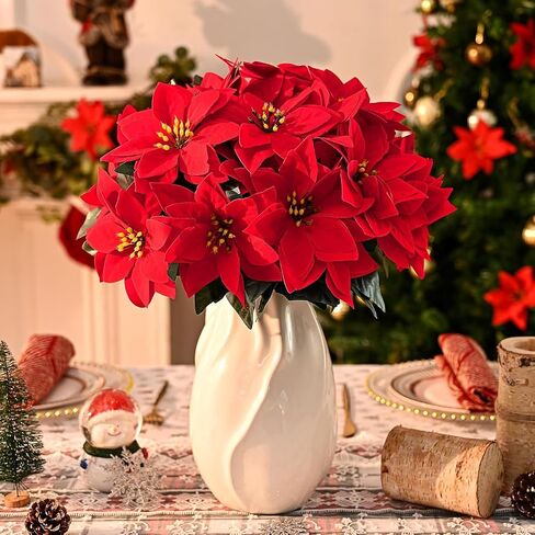 Poinsettias Artificial Christmas Flowers Decorations - 4 Pcs Artificial Red Poinsettia Flowers with Stems 5 Heads for Christmas Tree,Fake Red Poinsettia Flowers for Home Outdoor Xmas Tree Decor in Saudi Arabia