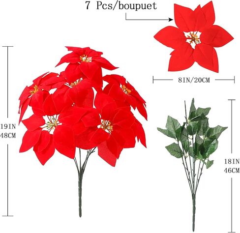 Poinsettias Artificial Christmas Flowers Decorations - 4 Pcs Artificial Red Poinsettia Flowers with Stems 5 Heads for Christmas Tree,Fake Red Poinsettia Flowers for Home Outdoor Xmas Tree Decor in Saudi Arabia