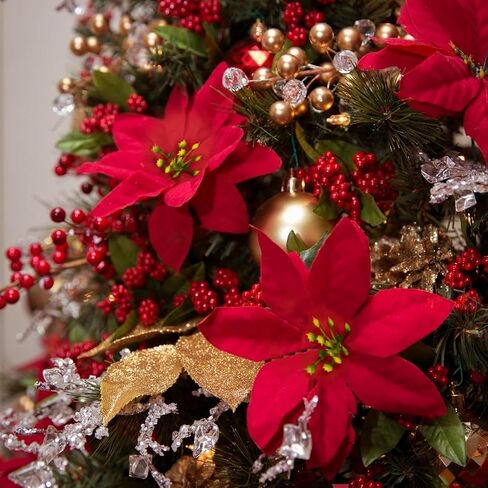 Poinsettias Artificial Christmas Flowers Decorations - 4 Pcs Artificial Red Poinsettia Flowers with Stems 5 Heads for Christmas Tree,Fake Red Poinsettia Flowers for Home Outdoor Xmas Tree Decor in Saudi Arabia