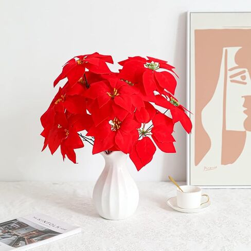 Poinsettias Artificial Christmas Flowers Decorations - 4 Pcs Artificial Red Poinsettia Flowers with Stems 5 Heads for Christmas Tree,Fake Red Poinsettia Flowers for Home Outdoor Xmas Tree Decor in Saudi Arabia