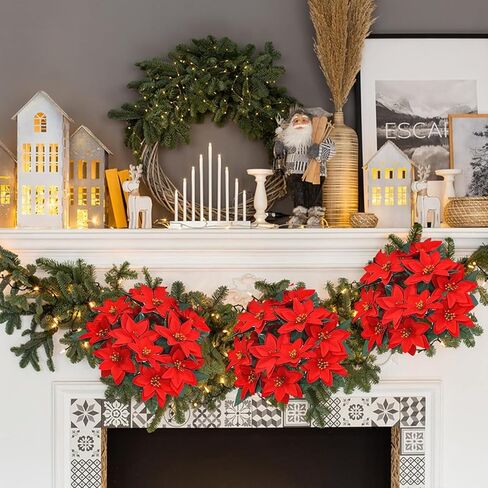 Poinsettias Artificial Christmas Flowers Decorations - 4 Pcs Artificial Red Poinsettia Flowers with Stems 5 Heads for Christmas Tree,Fake Red Poinsettia Flowers for Home Outdoor Xmas Tree Decor in Saudi Arabia