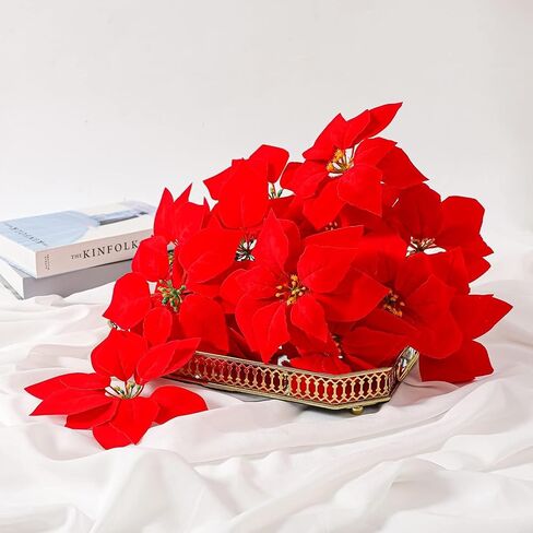 Poinsettias Artificial Christmas Flowers Decorations - 4 Pcs Artificial Red Poinsettia Flowers with Stems 5 Heads for Christmas Tree,Fake Red Poinsettia Flowers for Home Outdoor Xmas Tree Decor in Saudi Arabia