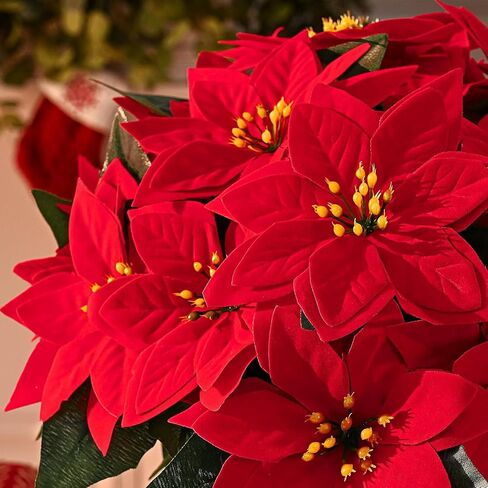 Poinsettias Artificial Christmas Flowers Decorations - 4 Pcs Artificial Red Poinsettia Flowers with Stems 5 Heads for Christmas Tree,Fake Red Poinsettia Flowers for Home Outdoor Xmas Tree Decor in Saudi Arabia