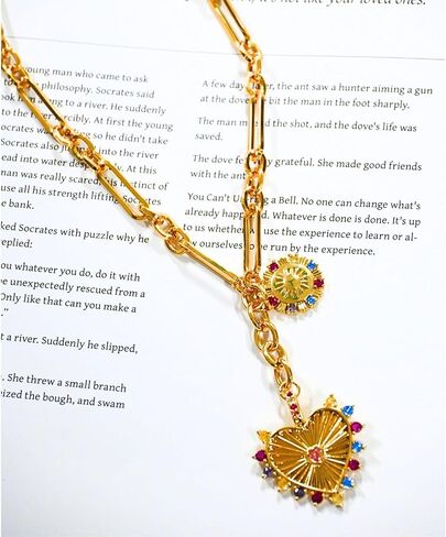 Chunky Gold Heart Necklaces for Women 18K Gold Plated Charm Necklace Sun Pendant Chain Jewelry. in Saudi Arabia