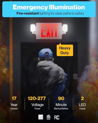 Sunco 6 عبوات من لافتات الخروج الحمراء مع مصابيح الطوارئ، ومصباحان LED قابلان للتعديل، مقاومة للحريق 94V-0، بطارية احتياطية، 120-277 فولت، حامل على الحائط أو السقف، درجة تجارية مزدوجة الجوانب UL in Kuwait