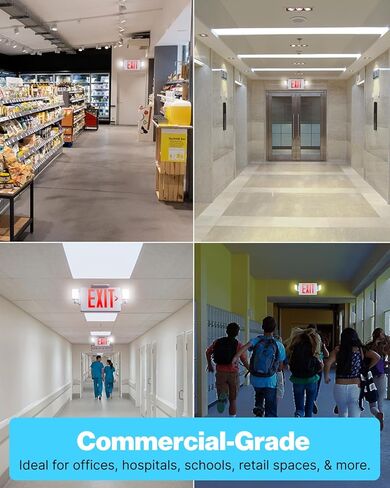 Sunco 6 عبوات من لافتات الخروج الحمراء مع مصابيح الطوارئ، ومصباحان LED قابلان للتعديل، مقاومة للحريق 94V-0، بطارية احتياطية، 120-277 فولت، حامل على الحائط أو السقف، درجة تجارية مزدوجة الجوانب UL in Kuwait