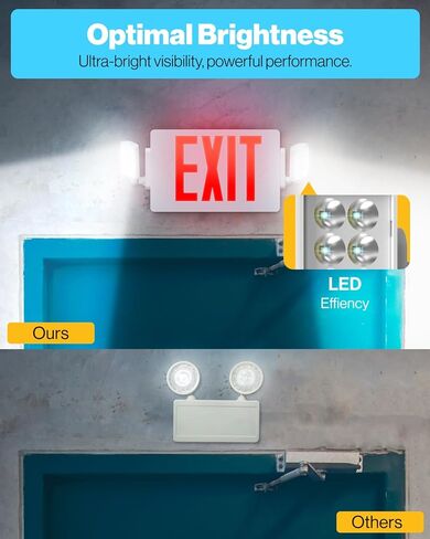 Sunco 6 عبوات من لافتات الخروج الحمراء مع مصابيح الطوارئ، ومصباحان LED قابلان للتعديل، مقاومة للحريق 94V-0، بطارية احتياطية، 120-277 فولت، حامل على الحائط أو السقف، درجة تجارية مزدوجة الجوانب UL in Kuwait