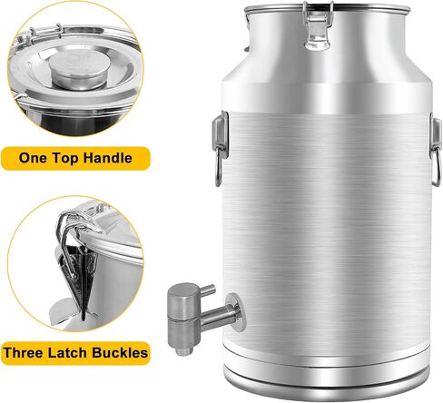 304 Stainless Steel 20 Liter Milk Can, Milk Bucket Wine Pail Bucket with Spigot 5.25 Gallon Milk Can Tote Jug with Sealed Lid Heavy Duty for Milk and Wine in Kuwait