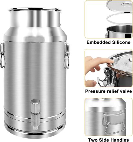 304 Stainless Steel 20 Liter Milk Can, Milk Bucket Wine Pail Bucket with Spigot 5.25 Gallon Milk Can Tote Jug with Sealed Lid Heavy Duty for Milk and Wine in Kuwait