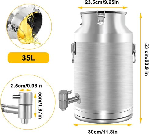 304 Stainless Steel 20 Liter Milk Can, Milk Bucket Wine Pail Bucket with Spigot 5.25 Gallon Milk Can Tote Jug with Sealed Lid Heavy Duty for Milk and Wine in Kuwait