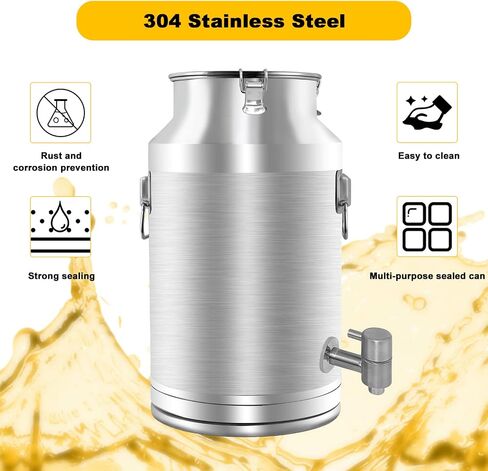 304 Stainless Steel 20 Liter Milk Can, Milk Bucket Wine Pail Bucket with Spigot 5.25 Gallon Milk Can Tote Jug with Sealed Lid Heavy Duty for Milk and Wine in Kuwait