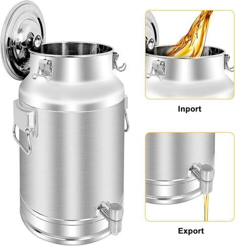 304 Stainless Steel 20 Liter Milk Can, Milk Bucket Wine Pail Bucket with Spigot 5.25 Gallon Milk Can Tote Jug with Sealed Lid Heavy Duty for Milk and Wine in Kuwait