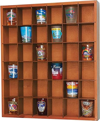 Jumbl Wood Shot Glass Wall Curio Display Case - Natural,16.5" in Saudi Arabia