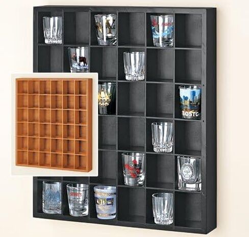 Jumbl Wood Shot Glass Wall Curio Display Case - Natural,16.5" in Saudi Arabia