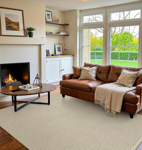 Moynesa Easy Jute Rug 5x7 Living Room Rug - 5x7 Area Rugs Natural Fiber Rugs for Bedroom, Farmhouse Indoor Outdoor, Hand Woven Sisal Rug Cotton Carpet for Home Office Decor, Natural & Beige in Saudi Arabia