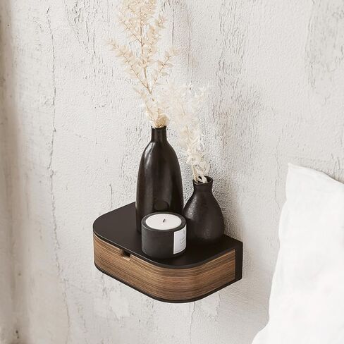 Hanging Wall Shelf with Drawer, Wooden Wall Shelf, Small Wall Drawers, Hanging Floating Wall Shelf with Drawer, Vintage Shelf, Wall Table, Hallway (black/walnut) in Saudi Arabia