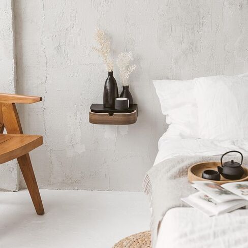 Hanging Wall Shelf with Drawer, Wooden Wall Shelf, Small Wall Drawers, Hanging Floating Wall Shelf with Drawer, Vintage Shelf, Wall Table, Hallway (black/walnut) in Saudi Arabia
