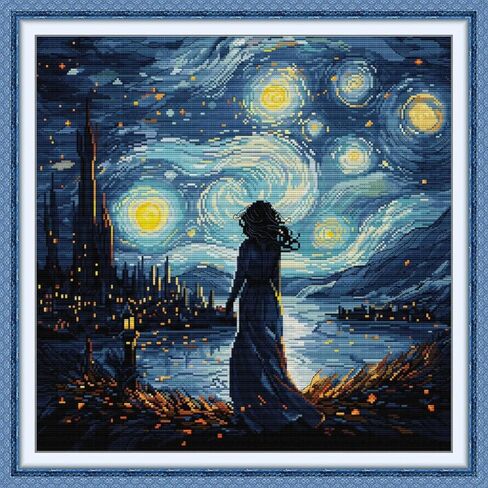 Qeerysew Cross Stitch Kits Stamped Full Range of Embroidery Starter Kits for Beginners DIY -Printed Kits Colorful House by The Water(Printed) 14CT 20.5×17.3 inches in Kuwait