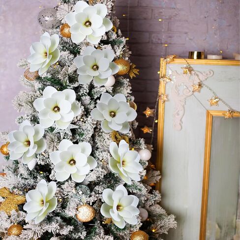 10 Pcs Large Jumbo Christmas Magnolia Flower Christmas Tree Decorations White Artificial Magnolia Christmas Ornaments for Xmas Party New Year Wedding Home Floral Decor in Saudi Arabia