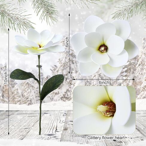 10 Pcs Large Jumbo Christmas Magnolia Flower Christmas Tree Decorations White Artificial Magnolia Christmas Ornaments for Xmas Party New Year Wedding Home Floral Decor in Saudi Arabia